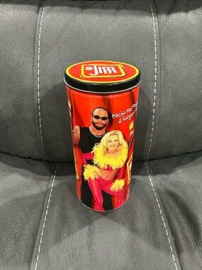 Slim Jim ; Macho Man Randy Savage & Gorgeous George tin can!